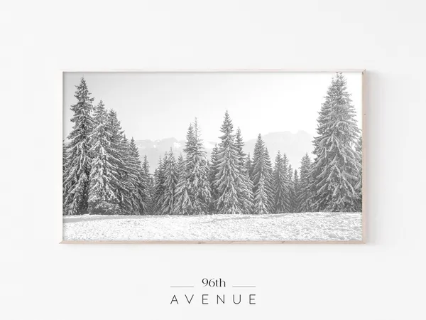 Christmas Snowy Trees Art Print for TV Display