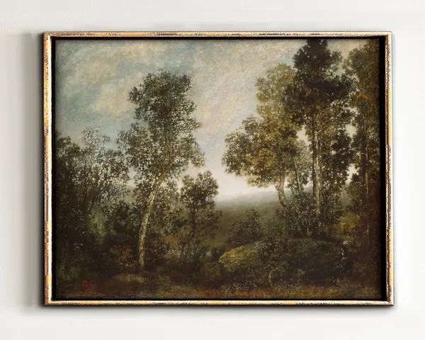Vintage Tree Landscape Art Print, Rustic Farmhouse