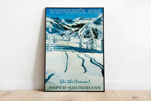 Aspen Snowmass Ski Vintage Poster, Retro Travel Poster