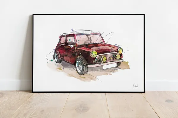 Classic Mini Cooper Watercolour Art Print