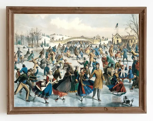 Vintage Central Park Ice Skating Christmas Art Print