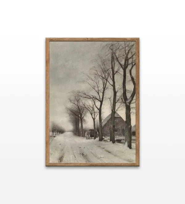 Winter Landscape Vintage Art Print, Farmhouse Decor