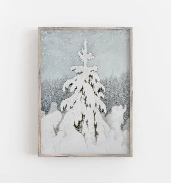 Winter Snowy Tree Vintage Christmas Art Print