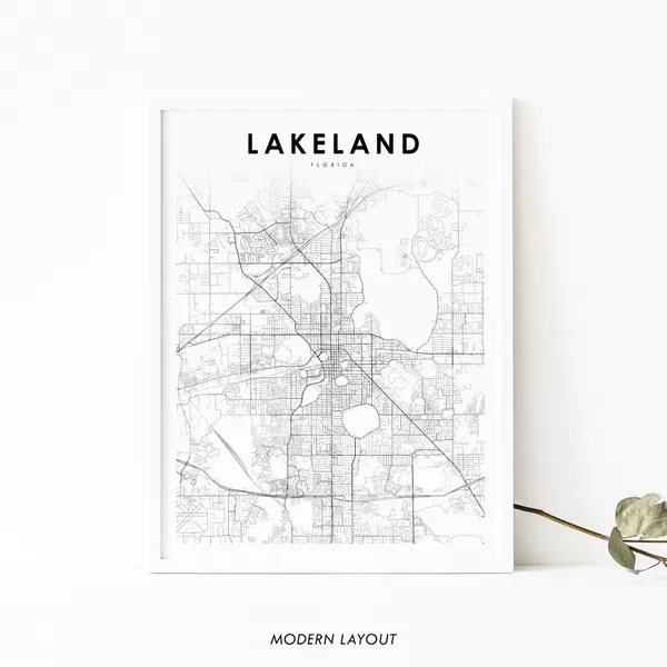 Lakeland FL Map Print, Florida Street Road Poster