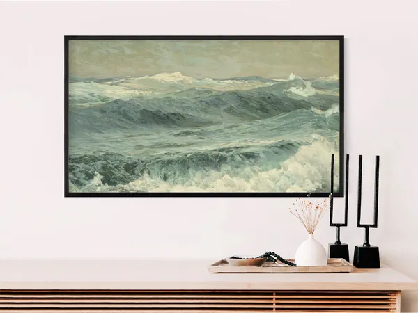 Vintage Coastal Ocean Oil Painting Art Print