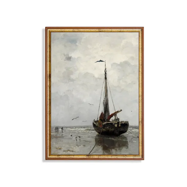 Vintage Fishing Boat Seascape, Coastal Art Print