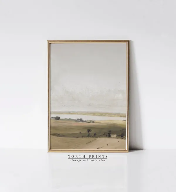 Muted Green Tonal Landscape Vintage Coastal Art Print