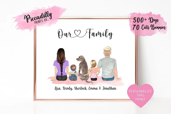 Custom Family Portrait With Pet Gift Poster