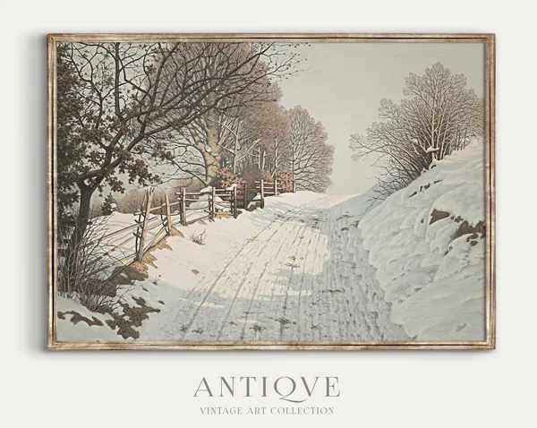 Winter Snow Print, Snowy Path Oil Painting
