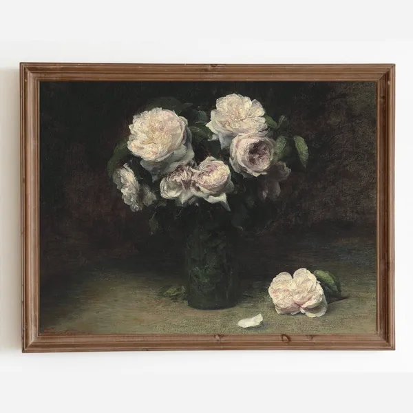 Vintage Roses In A Glass, Antique Floral Art Print