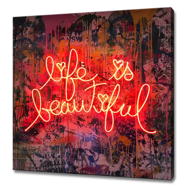 Life Is Beautiful Neon Sign, Modern Typography Art Print