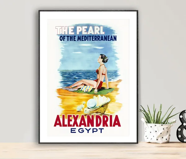 Alexandria Egypt Travel Poster, Mediterranean Pearl