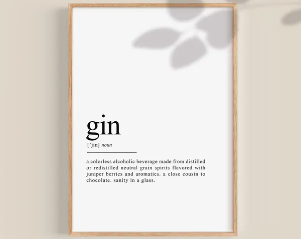 Gin Definition Bar Decor, Alcohol Poster Print