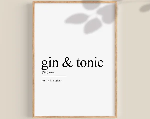 Gin And Tonic Definition, Bar Decor Art Print