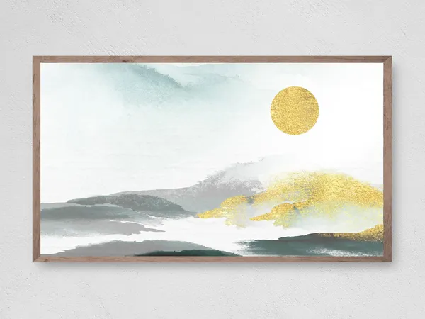 Golden Sunrise Abstract Art, Nature Landscape Print
