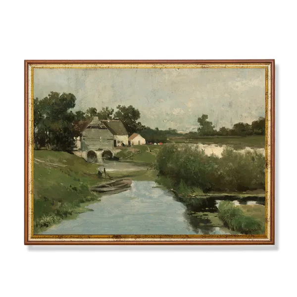 Vintage Countryside Landscape Art Print, Farmhouse Rustic