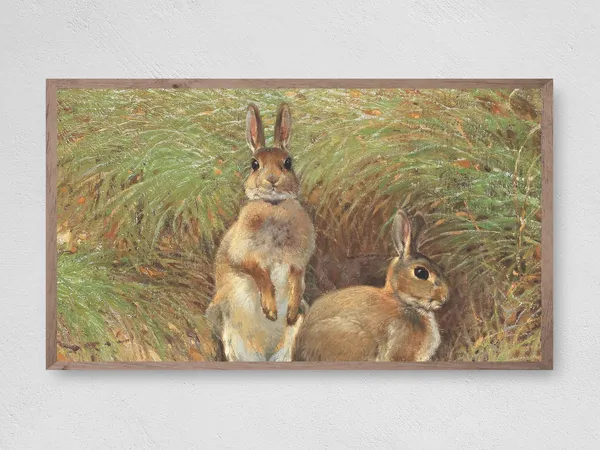 Easter Bunny Pair Painting, Easter Art Print