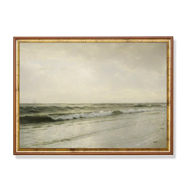 Vintage Seascape with Ship, Coastal Art Print