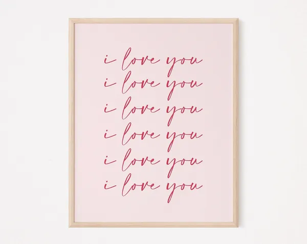 I Love You Valentine Quote Art Print, Pastel Pink Danish