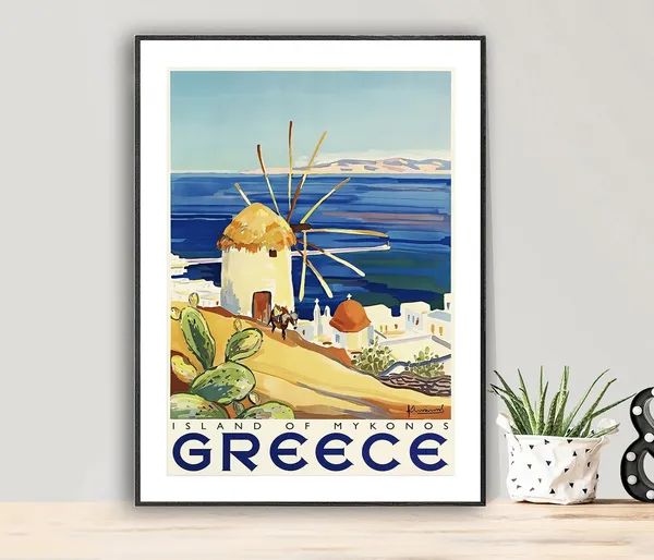 Mykonos Vintage Travel Poster, Greece Travel Poster