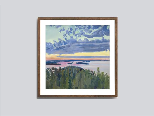 Vintage Lake Sunset Art Print, Lake House Wall Art
