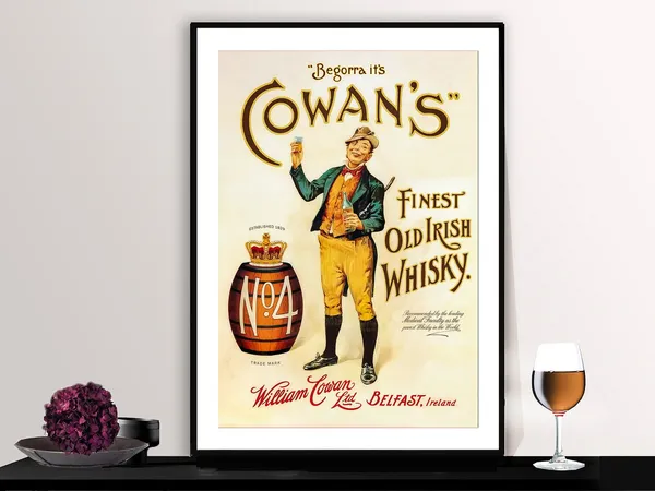 Cowans Finest Old Irish Whisky Vintage Poster