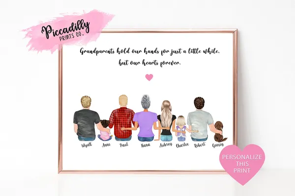 Custom Big Family Portrait With Pets Art Print