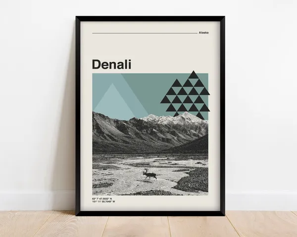 Denali National Park Retro Travel Poster Print