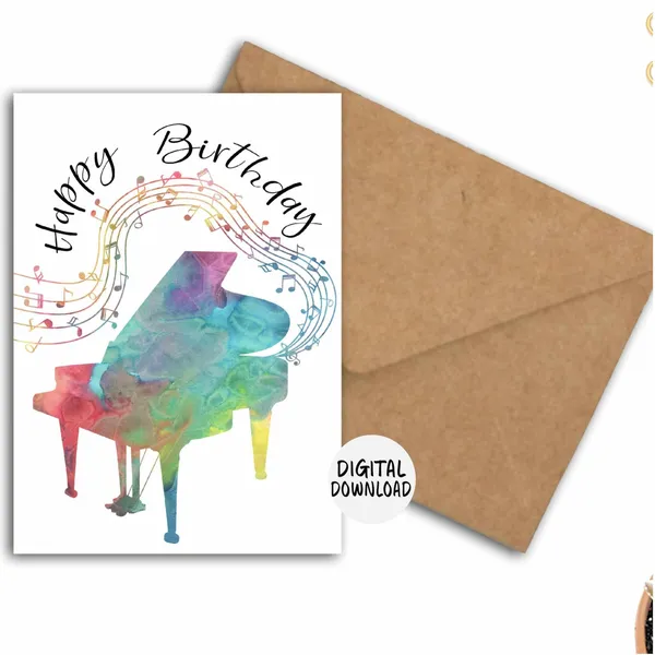 Piano Music Notes Birthday Card Gift for Teachers