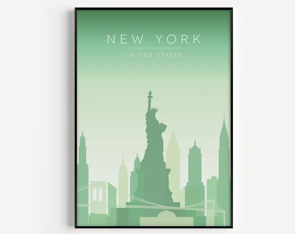 New York Travel Poster, Green Wall Art