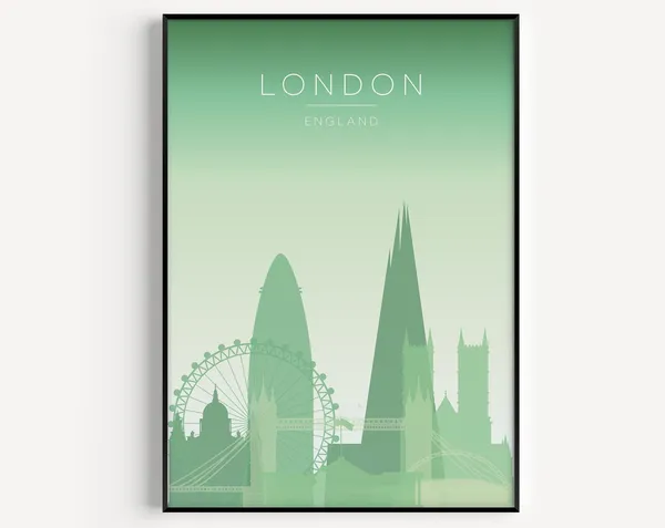 London Travel Poster, Green Wall Art Print