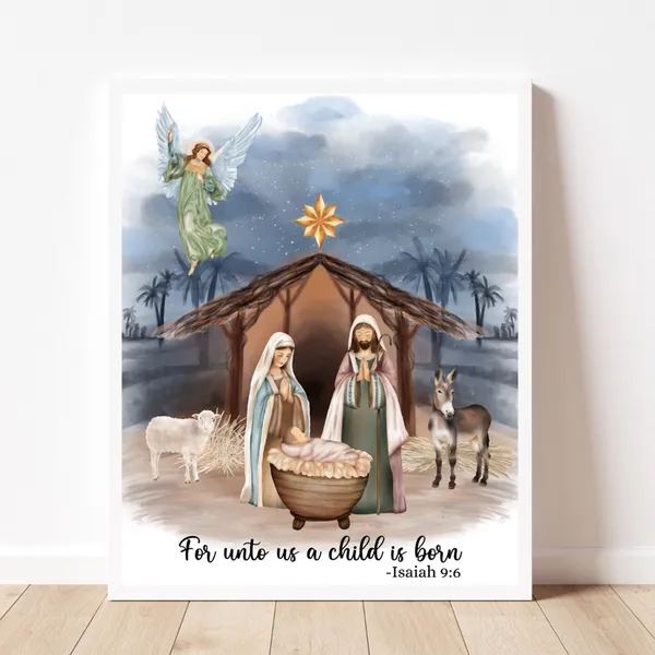 Christmas Nativity Art Print, Nativity Scene Sign