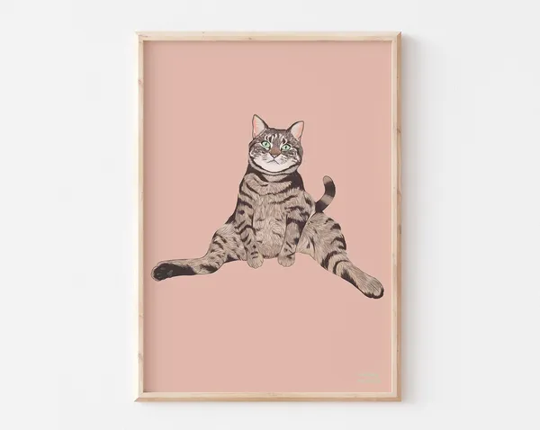 Chill Funny Cat Illustration, Yoga Cat Art Print