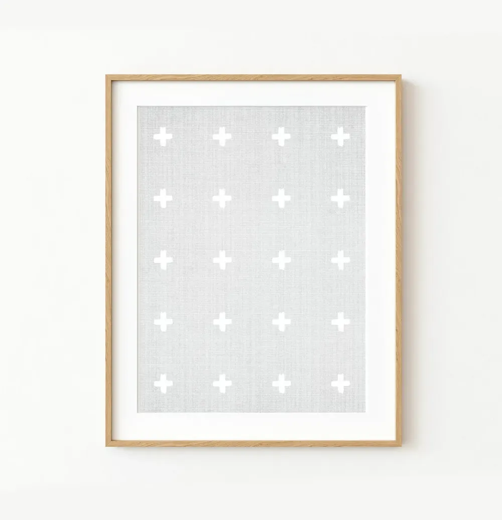 Swiss Cross Print, Modern Gray and White Poster