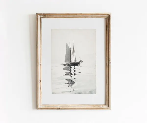 Calm Sailing Vintage Sailboat Watercolor Art Print