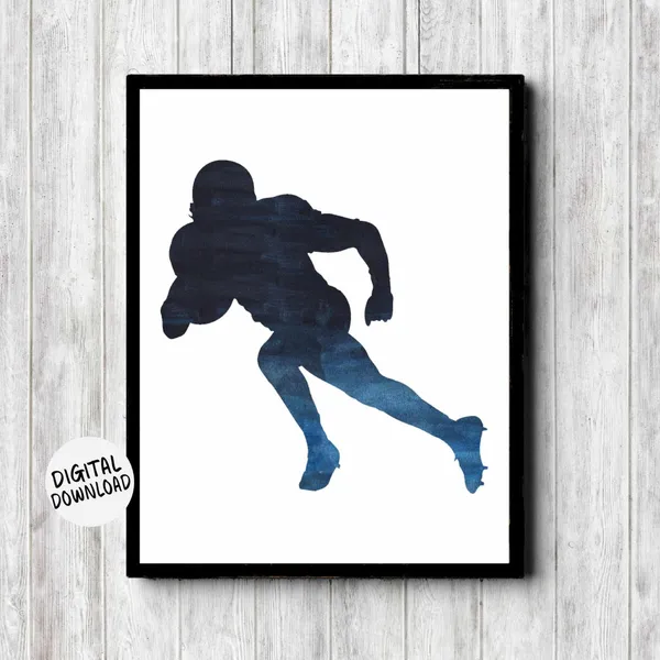Football Athlete Silhouette Art Print, Boys Room Decor