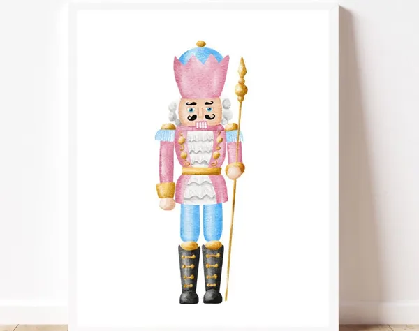 Nutcracker Christmas Wall Art Print, Pink Decor