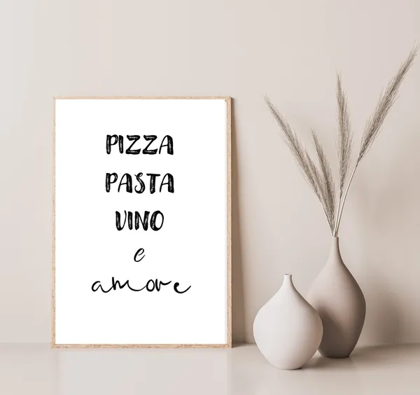 Pizza Pasta Vino E Amore Kitchen Travel Poster