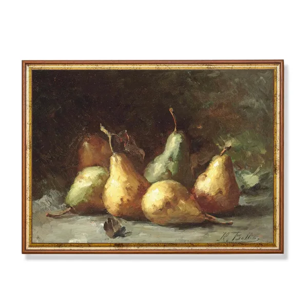 Vintage Pears Still Life Art Print, Rustic Farmhouse