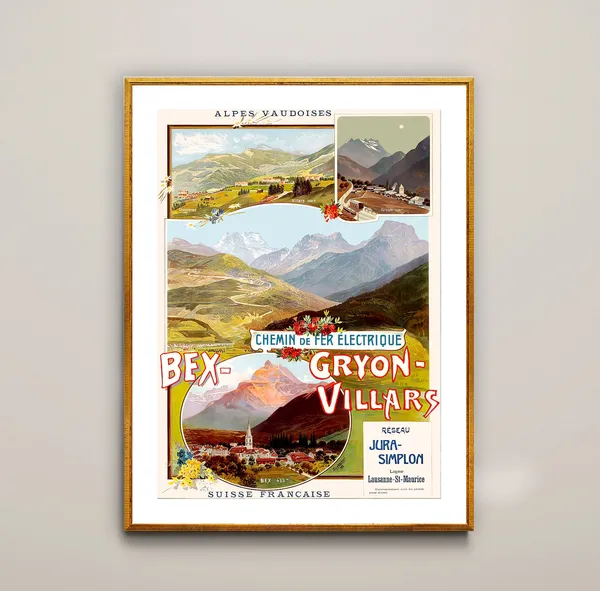 Bex Gryon Villars Alpes Suisse Vintage Travel Poster