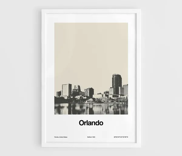 Orlando Downtown Skyline, Black & White Poster