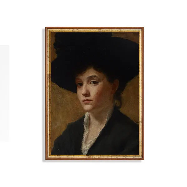 Vintage Woman Portrait With Hat, Art Print
