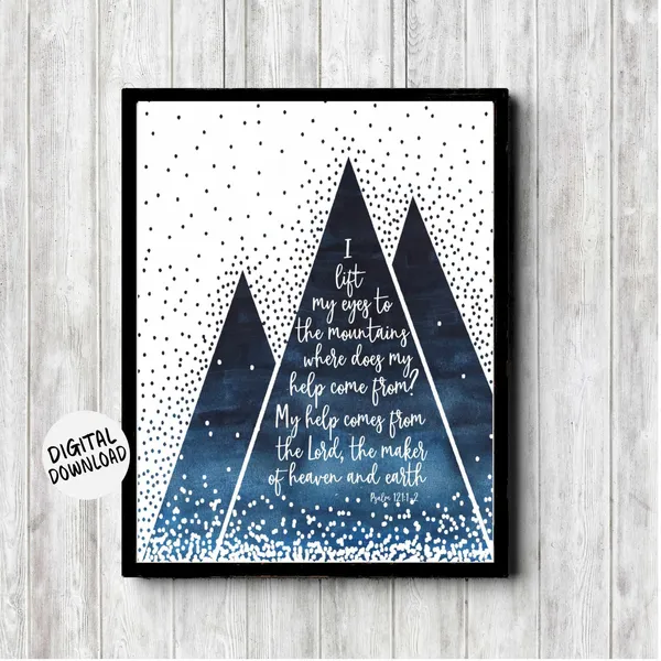 Psalm 121:1 Watercolor Mountains Scripture Art Print