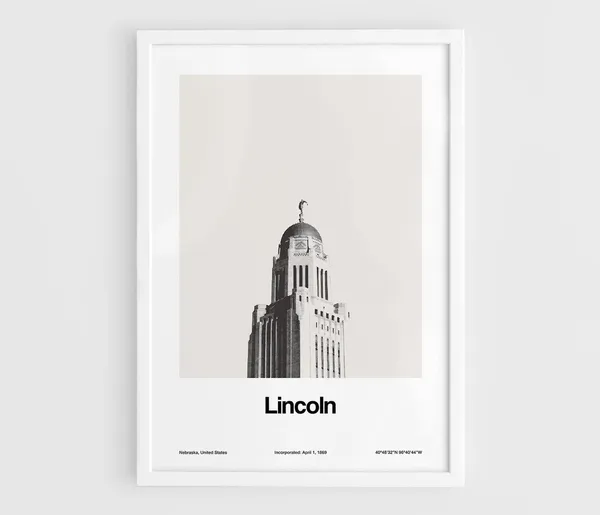 Lincoln Nebraska Skyline, Minimalist City Art Print