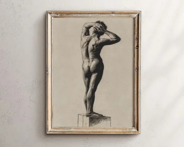 Male Nude Figure Charcoal Sketch Art Print