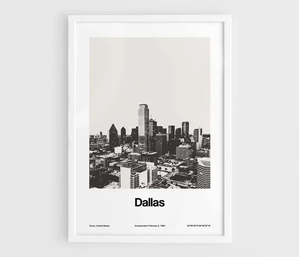 Dallas Skyline Minimalist Poster, Downtown Texas