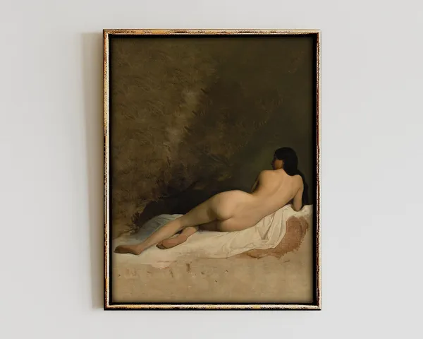 Nude Female Figure Study, Vintage Figurative Art Print