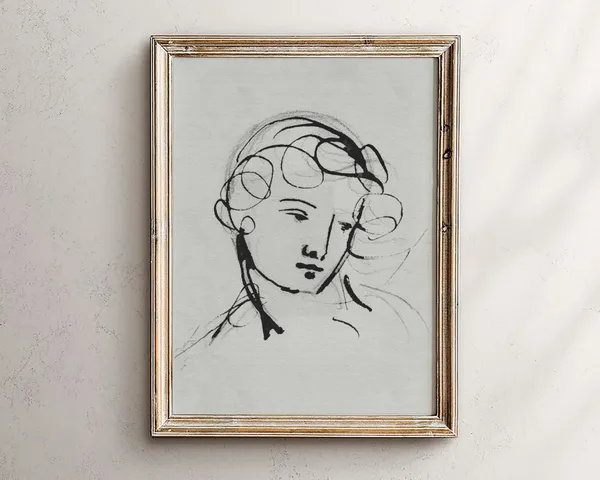 Minimalist Woman Portrait Art Print, Vintage Sketch