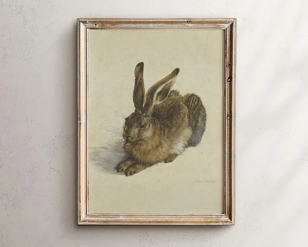Vintage Rabbit Print, Farmhouse Easter Bunny Art