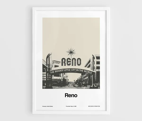 Reno Nevada Minimalist Travel Poster, City Print